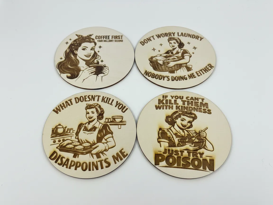 Retro Pin-Up Girl Wood Drink Coasters - real Atomm community coaster project