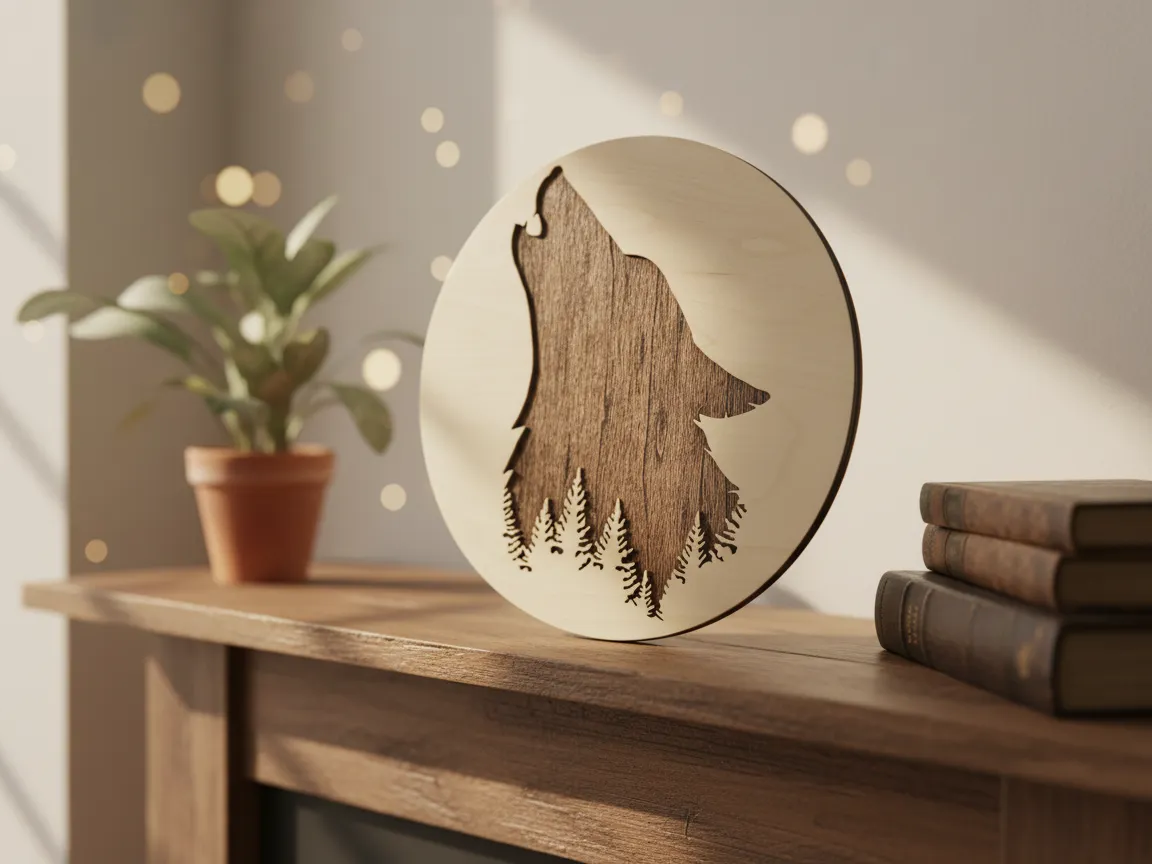 Laser Cut Wooden Wolf Silhouette Wall Art with Forest Design | Free ...
