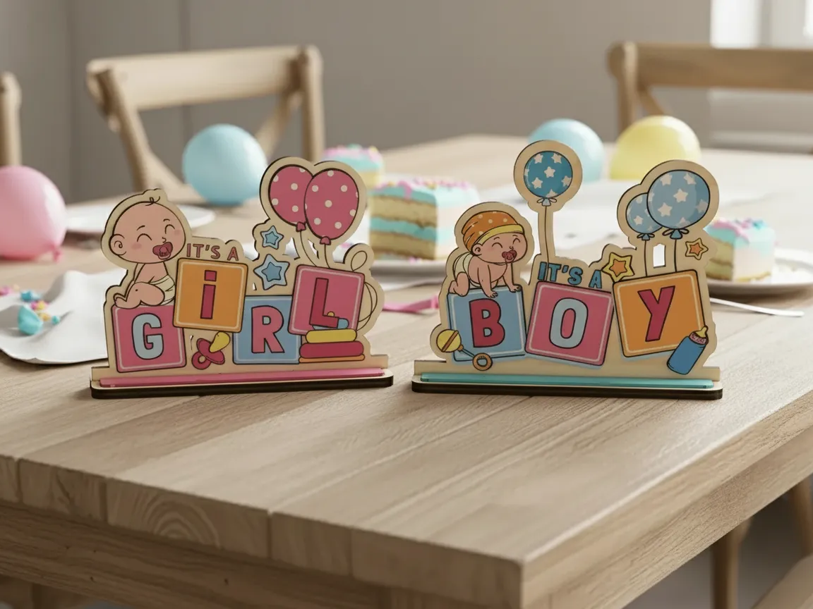 It's a girl and it's a boy baby shower centerpiece signs