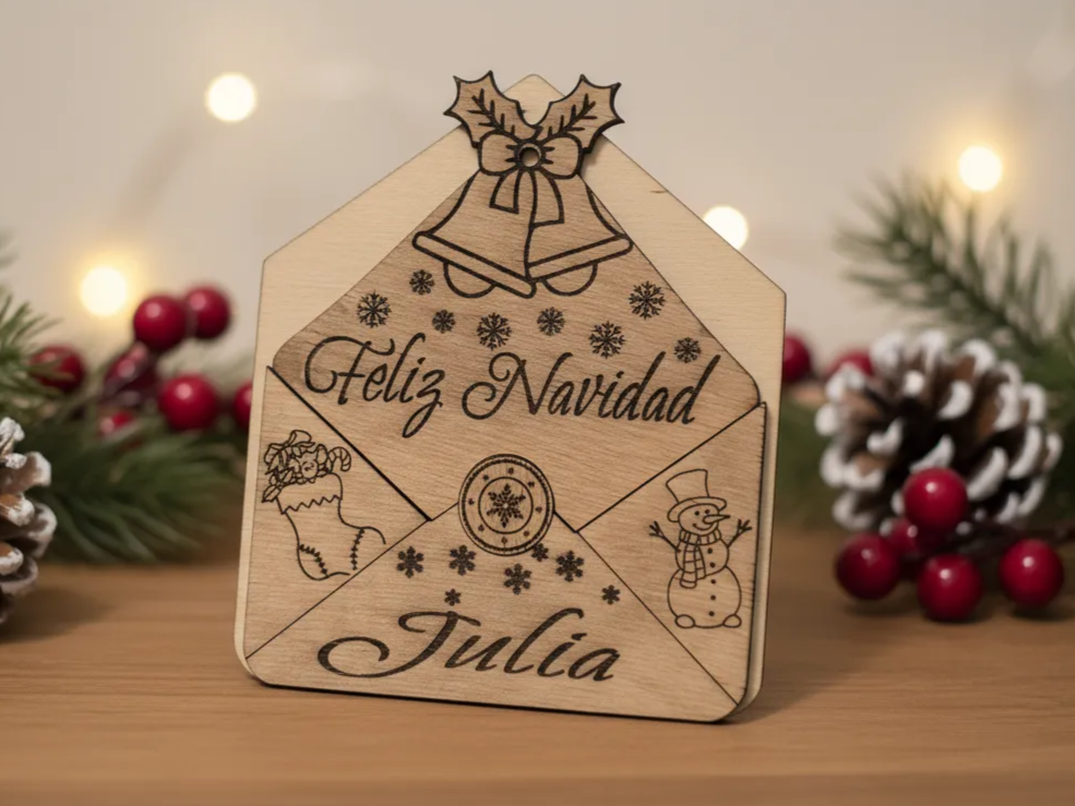 Personalized Laser Cut Wooden Christmas Greeting Card design