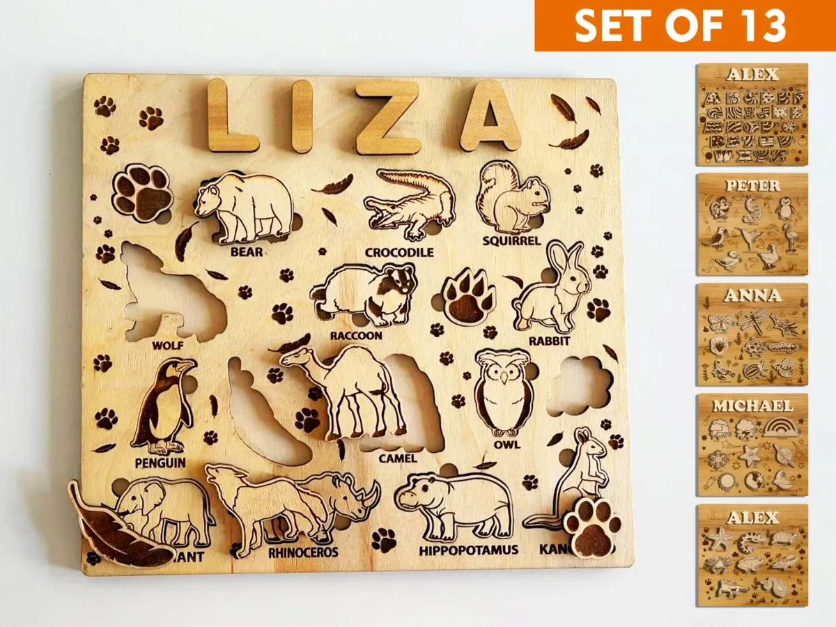 Personalized wooden name puzzle with animal letters, a customizable kids gift idea