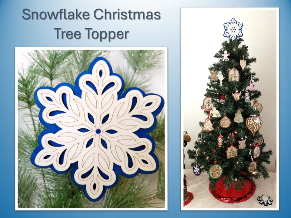 Snowflake-shaped laser-cut Christmas tree topper
