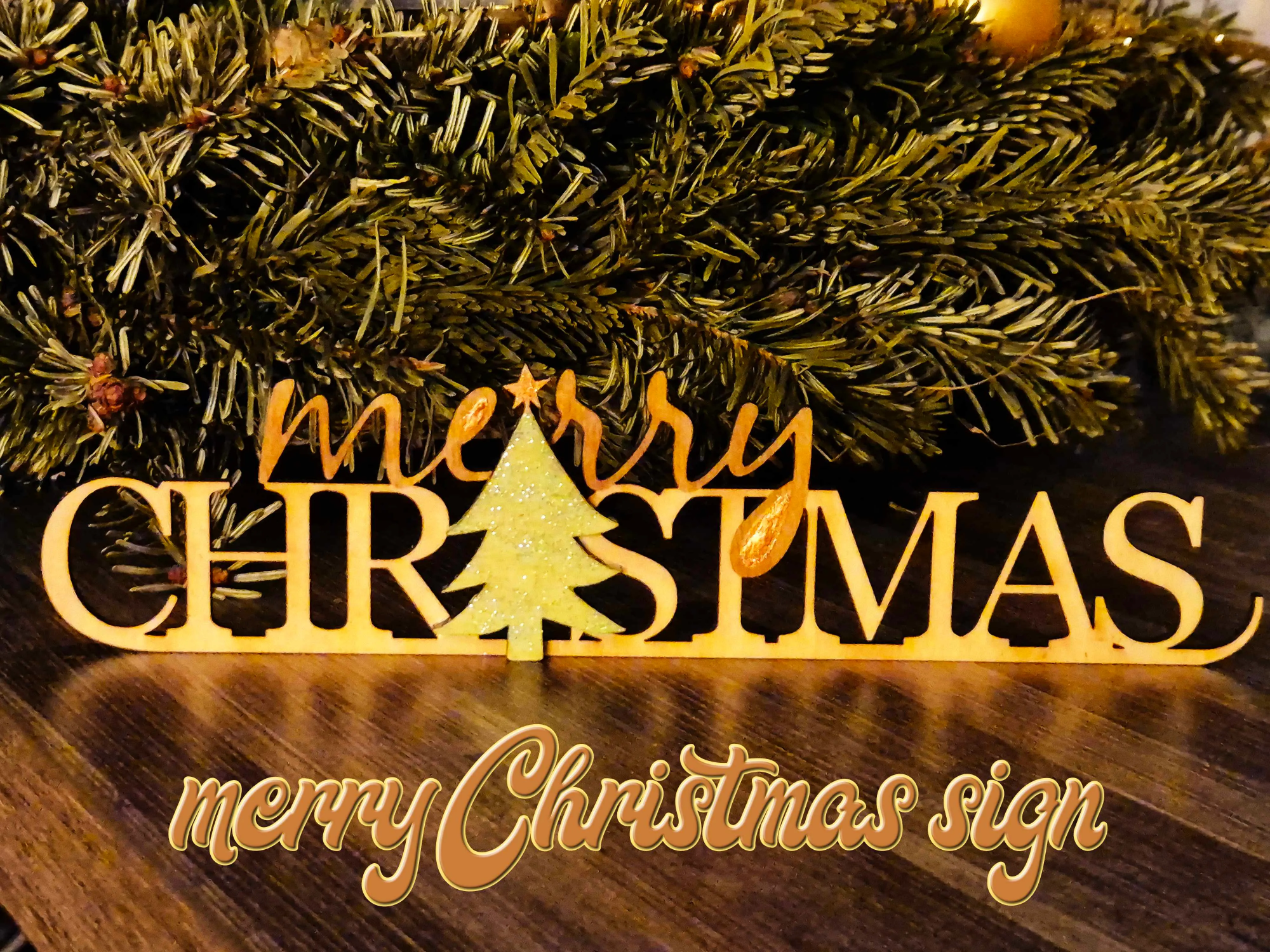 Decorative merry christmas sign with holiday detailing