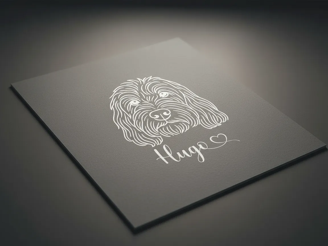 Laser Engraved Dog Portrait with Name on Black Plaque pet name plate design