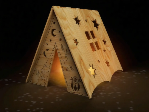 [Laser cut and engrave] Tent - Candle Holder or Night Light for Kids