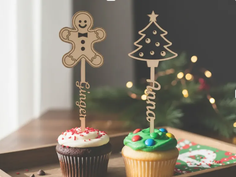 Christmas gingerbread tree cupcake toppers