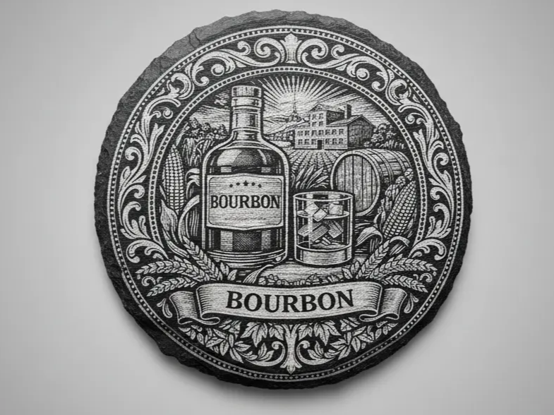 Round Slate Bourbon Whiskey Drink Coaster groomsmen gift idea