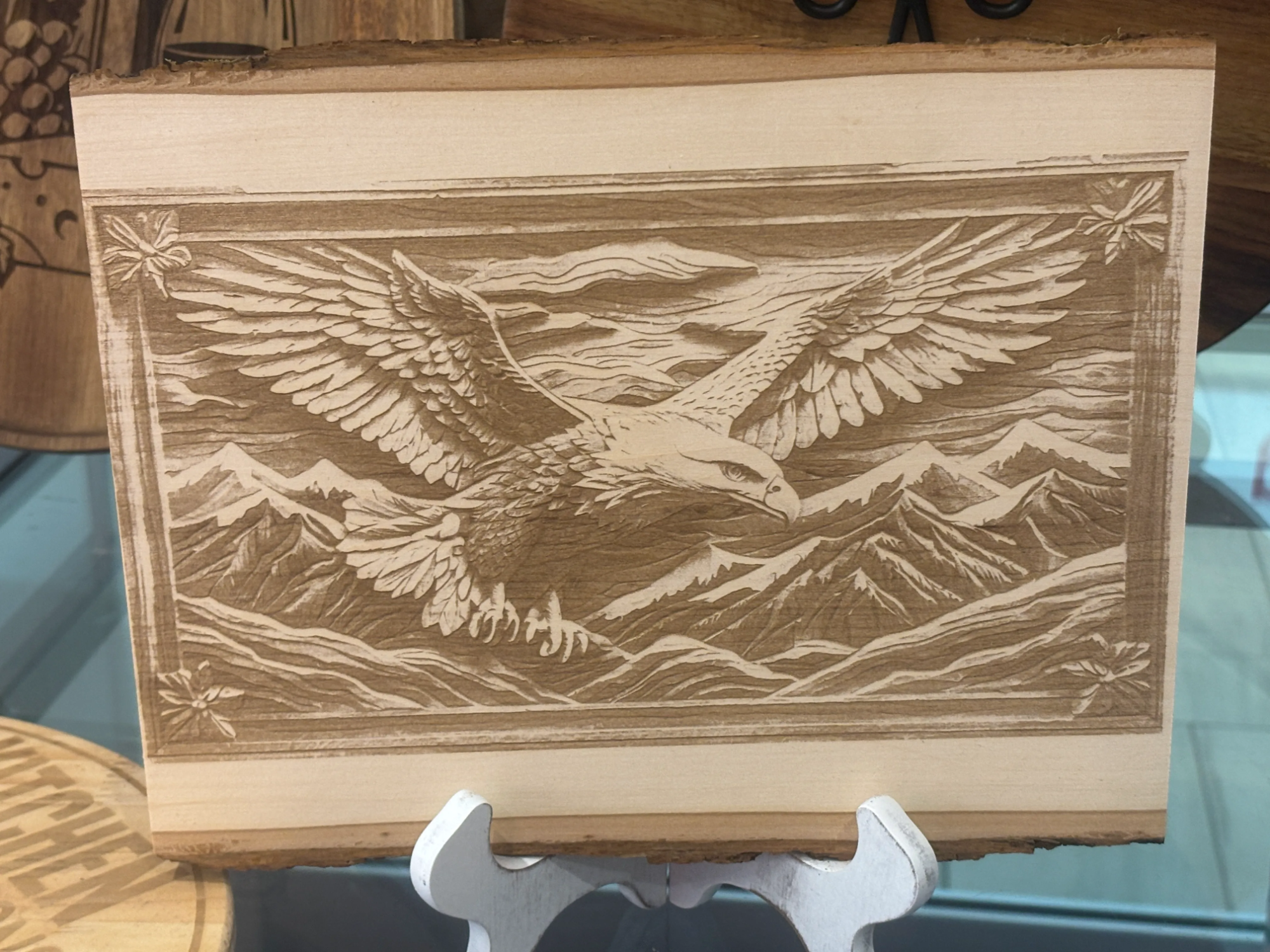Eagle Soaring Over the Mountains (Low Relief) wood sign design