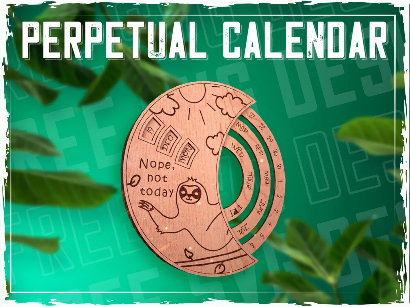 Wooden Perpetual Calendar with Sloth Design office decor idea