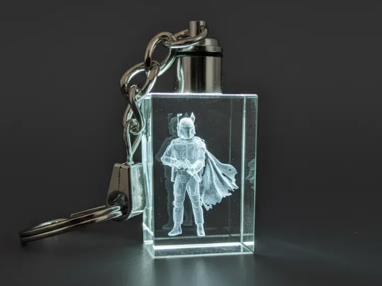 Boba Fett Star Wars inner engraved crystal keychain with light idea