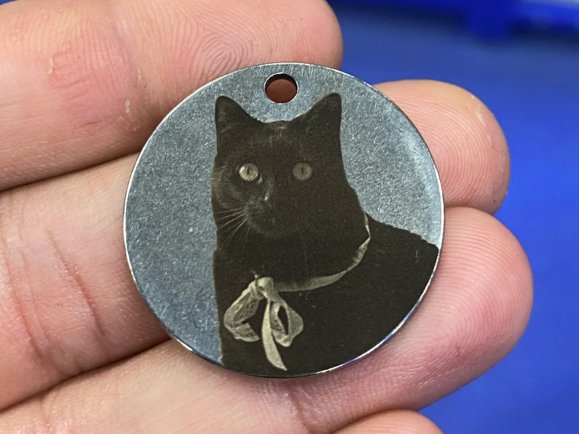 Cat Engraving on a Pendant Medallion pet id tag design