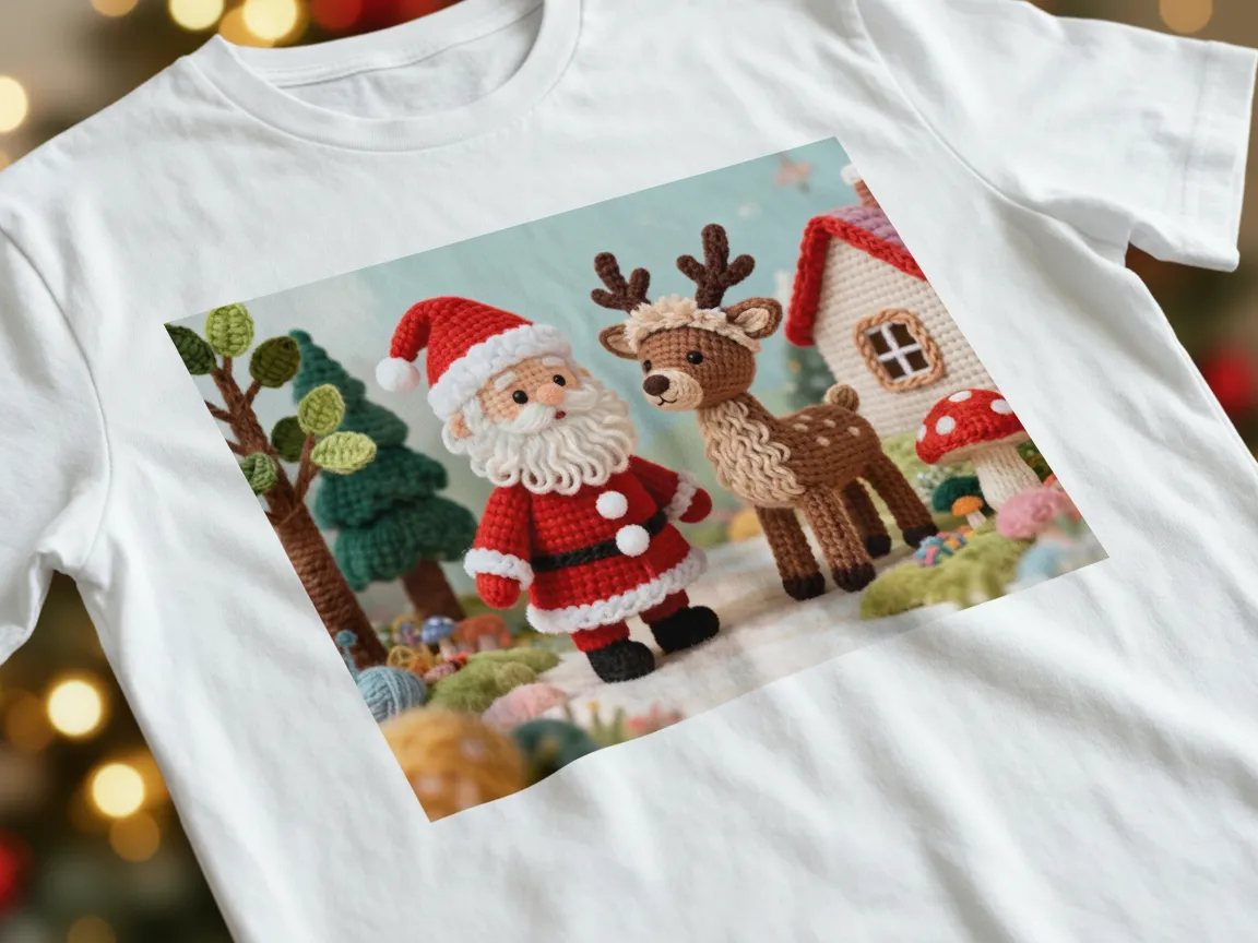 Christmas Crochet Santa and Reindeer T-Shirt crochet-style design