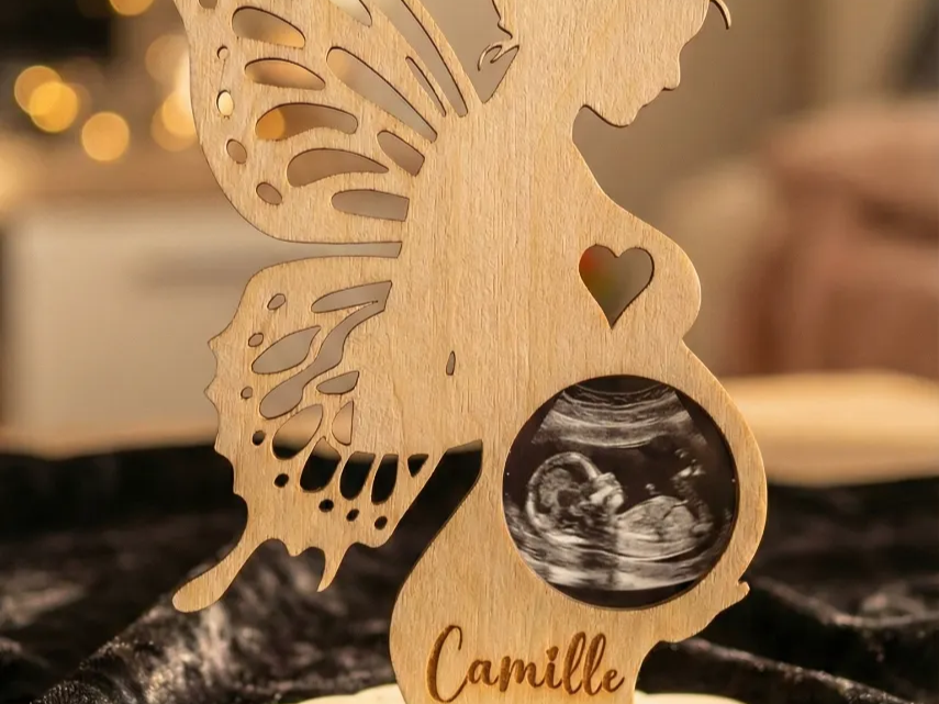 Pregnant Fairy Silhouette Frame with Ultrasound Photo, Personalized Name pregnancy gift idea