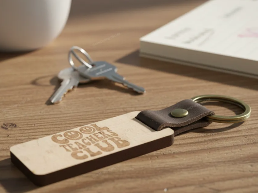 'Cool Teachers Club' Keychain with Leather Strap teacher gift design