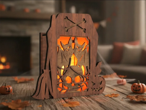 [Laser cut and engrave] Halloween Skull Tombstone Candle Holder SVG - Grave Lantern Laser Cut Files