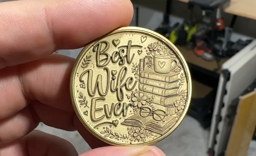 [Laser cut and engrave] Best Wife Ever Brass Coin Token with Book and Coffee Mug Motif