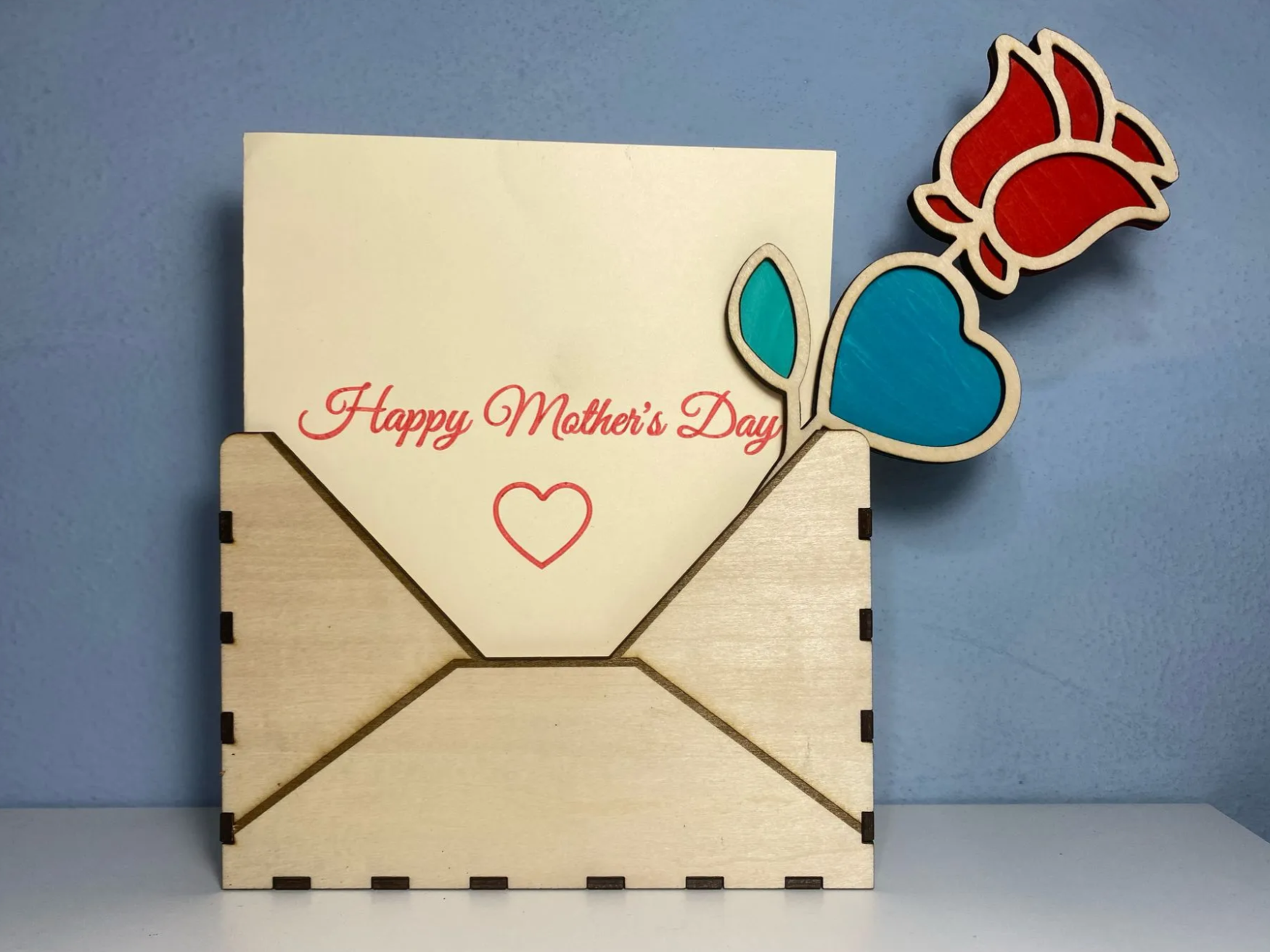 Happy Mother's Day Wooden Card with Hand-Painted Rose birthday card design