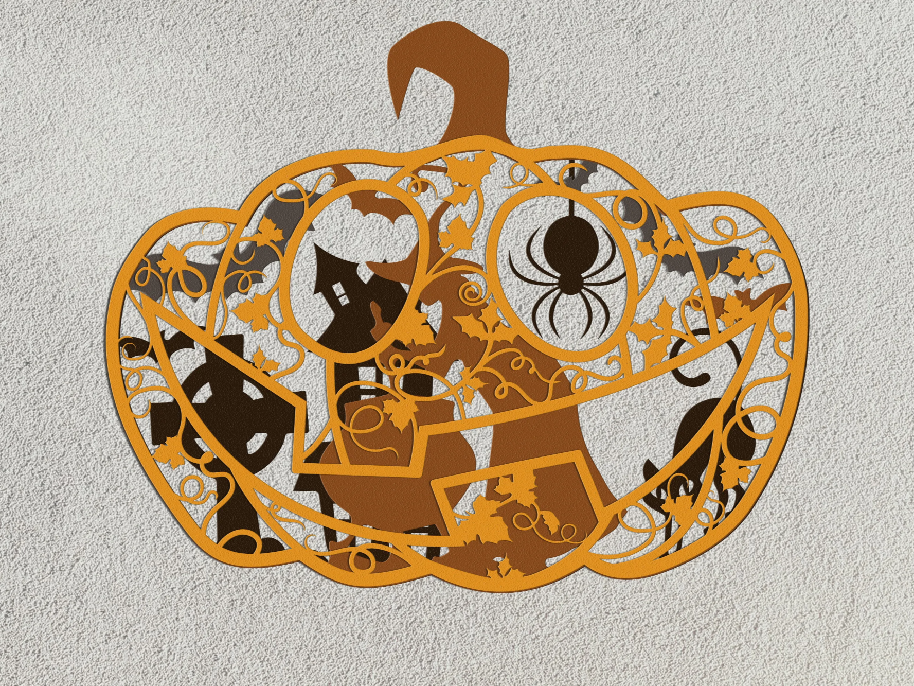 Halloween ornament combining a pumpkin and a witch