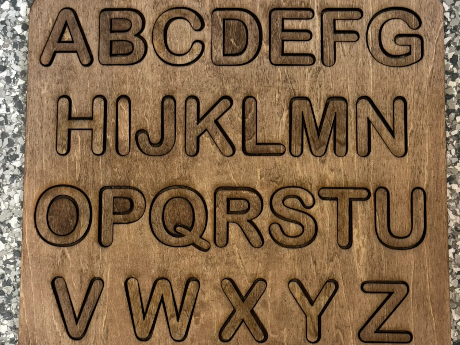 Rustic Engraved Alphabet Puzzle laser cut word puzzle idea