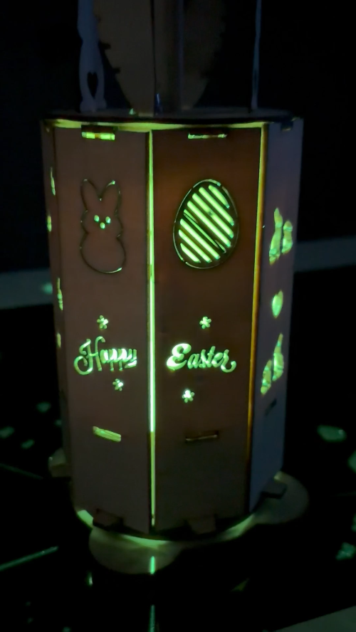 [Laser cut and engrave] Happy Easter Wooden Rotating Carousel Tabletop Centerpiece