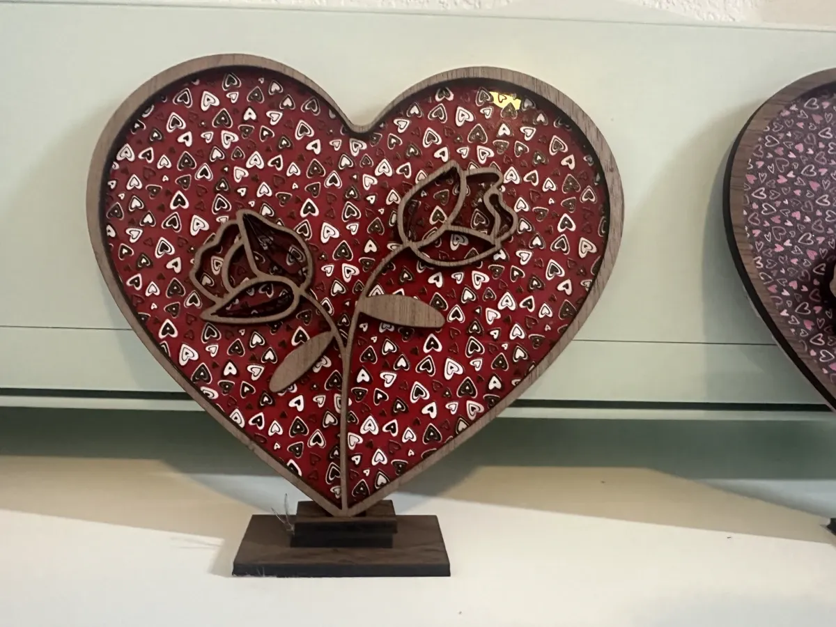Valentine heart ornament with a layered rose detail