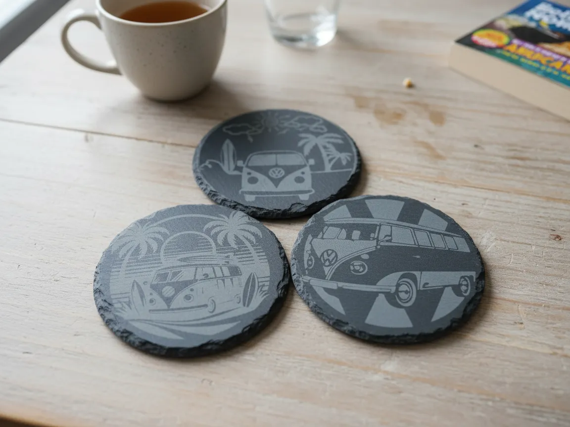 VW Combi Van Vintage Slate Coasters - real Atomm community coaster project