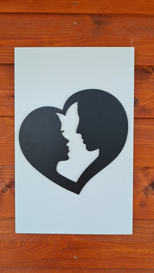 [Laser cut and engrave] Laser Cut Black Heart with Woman Silhouette Wall Art