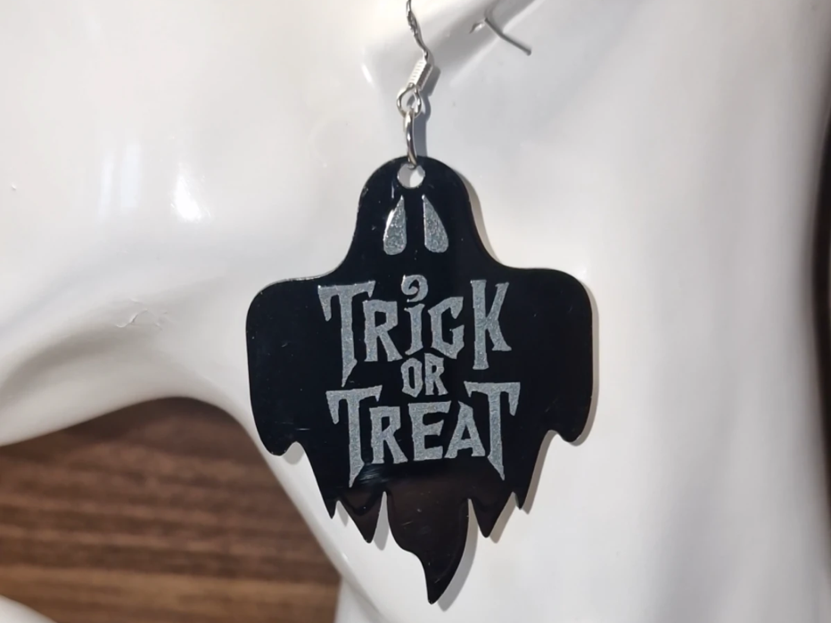 Black Acrylic Trick or Treat Halloween Earrings or Pendant Handmade Jewelry Making