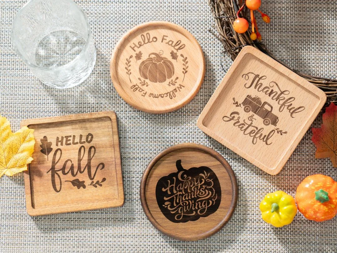 Dessous de verre en bois pour Thanksgiving – design de cadeau de Thanksgiving