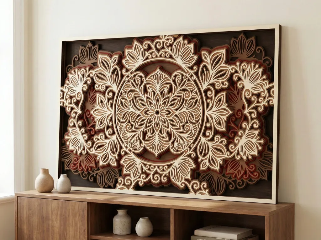 Laser Cut Multilayer Mandala Wall Art – 7 Layered Mandala Design | 3D Wall Decor | XCS SVG DXF DWG AI Files mandala craft idea