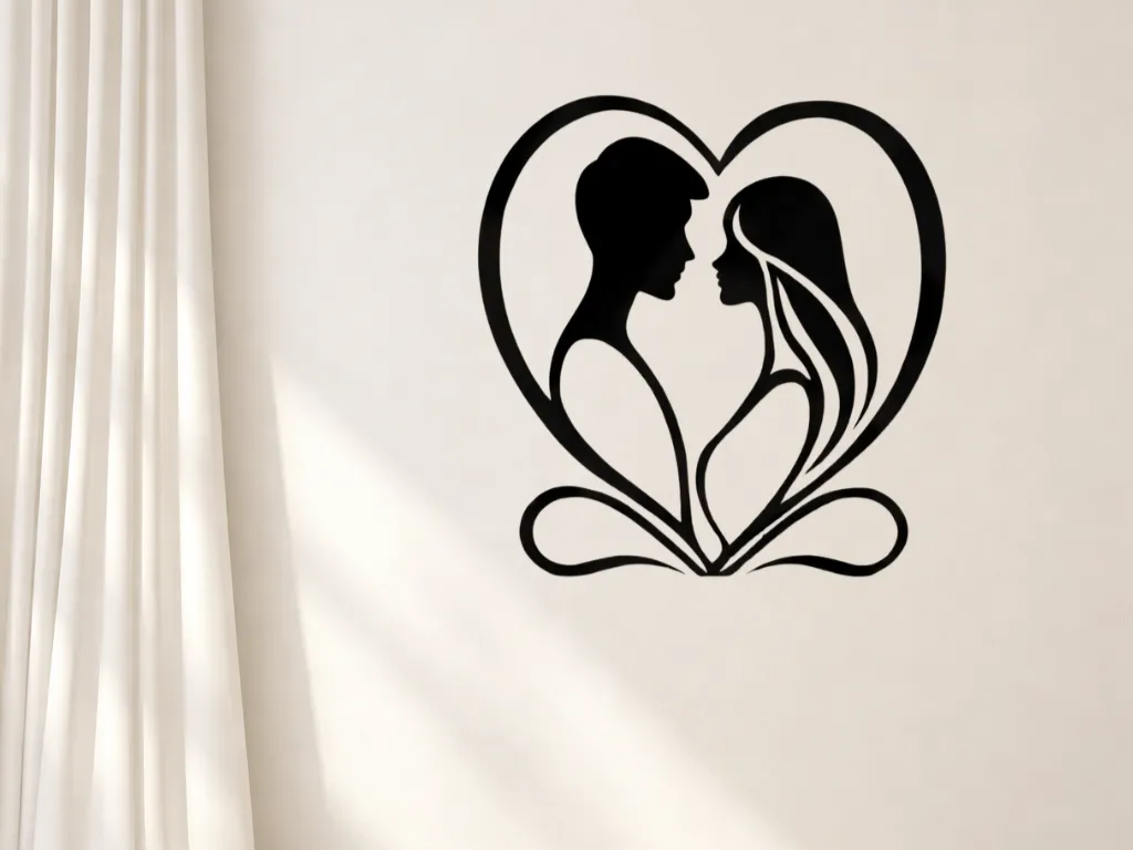 Arte da parete silhouette coppia nel cuore, idea tagliata al laser