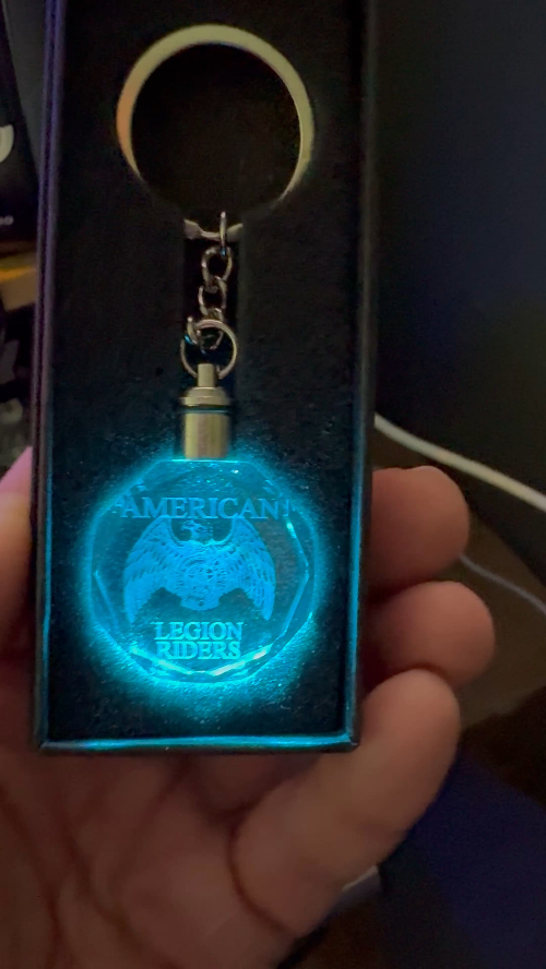 [Laser cut and engrave] American Legion Riders illuminated crystal keychain