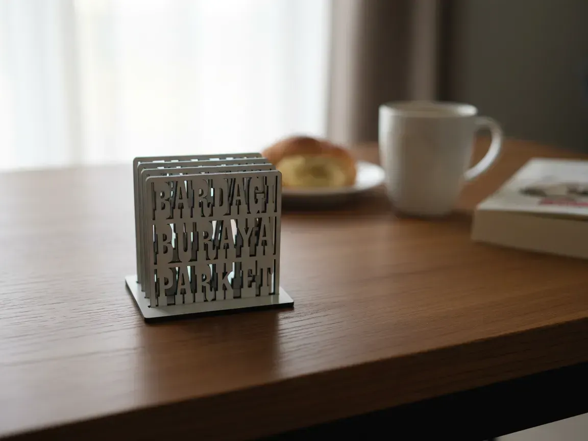 Laser-Cut Wooden Coaster Set with Holder