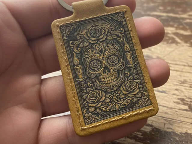 Skull and Roses Leather Keychain custom leather keychain idea