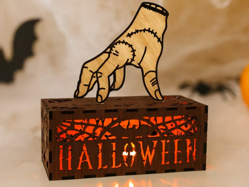 [Laser cut and engrave] Laser Cut Halloween Hand Lantern SVG File - Spooky Night Light & Centerpiece