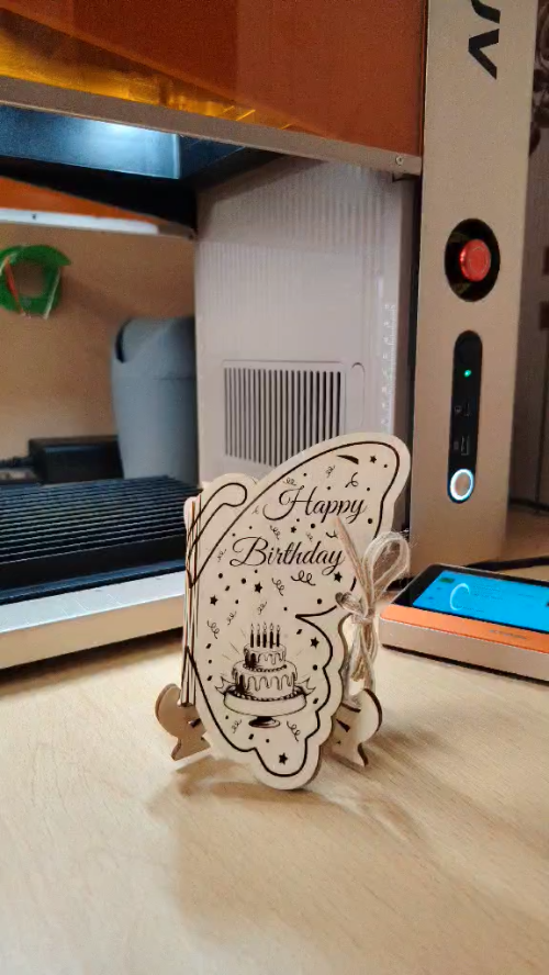 [Laser cut and engrave] Butterfly Shaped Happy Birthday Greeting Card, Laser Cut