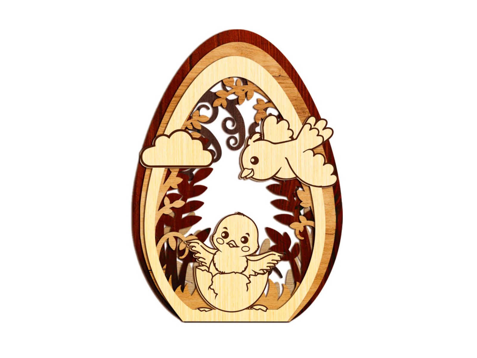Multilayer Easter egg ornament decorated with small birds