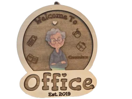 ป้ายไม้ Welcome To Office ไอเดียป้ายสลักเลเซอร์