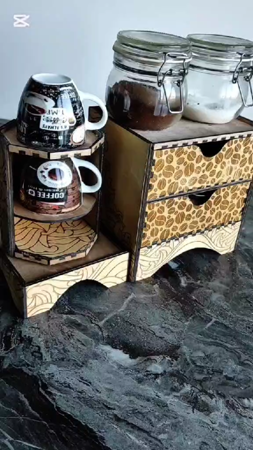 [Laser cut and engrave] Laser Cut Wooden Desk Organizer with Drawers and Decorative Engraving