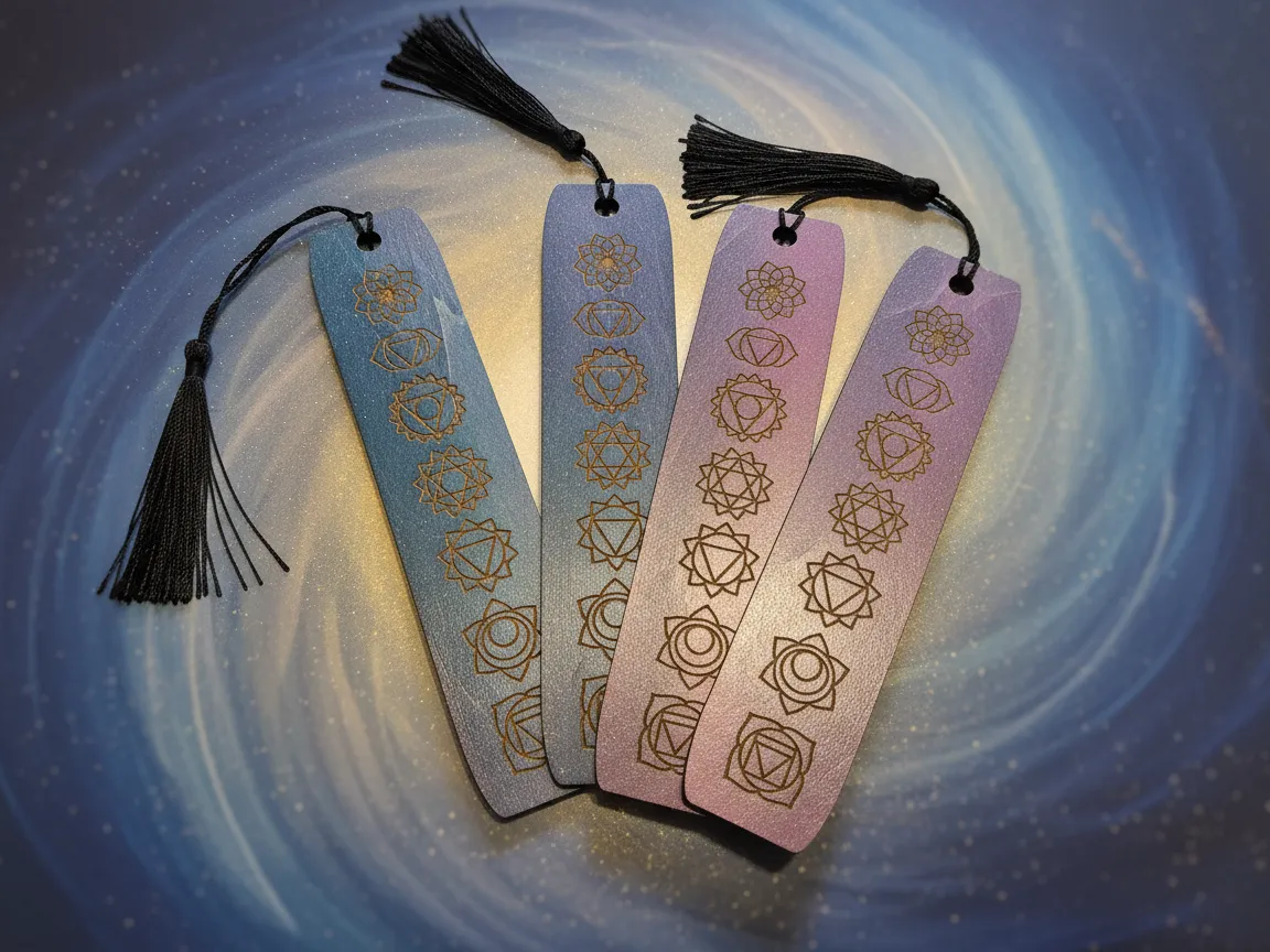 Laser Engraved Chakra Symbols Iridescent & Gradient Color Bookmark with ...