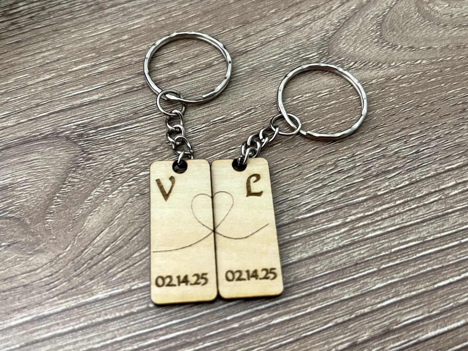 Wooden Couple Keychain with Letters and Date valentines day gift design