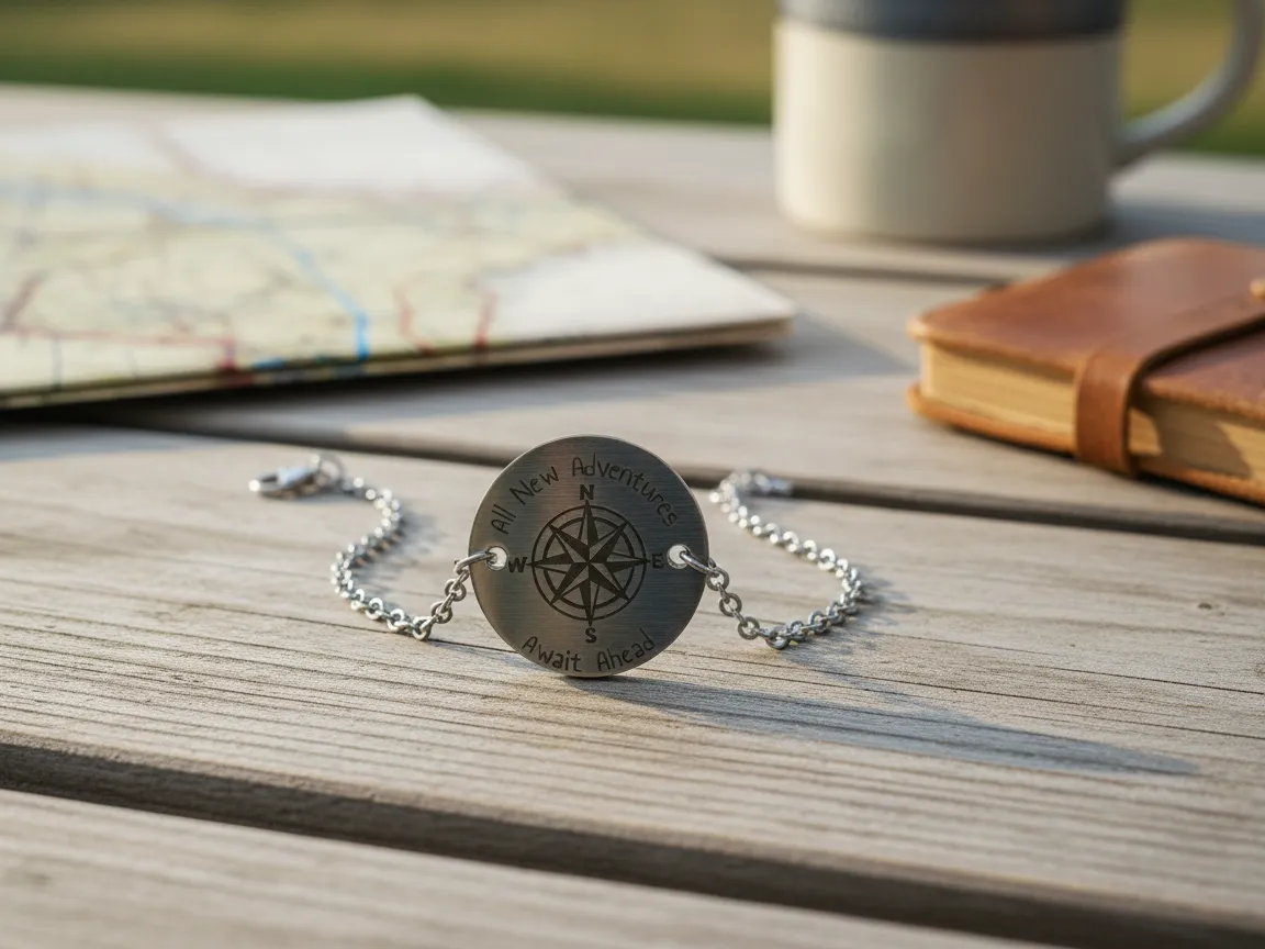 Compass Motif Bracelet, "All New Adventures Await" graduation gift design