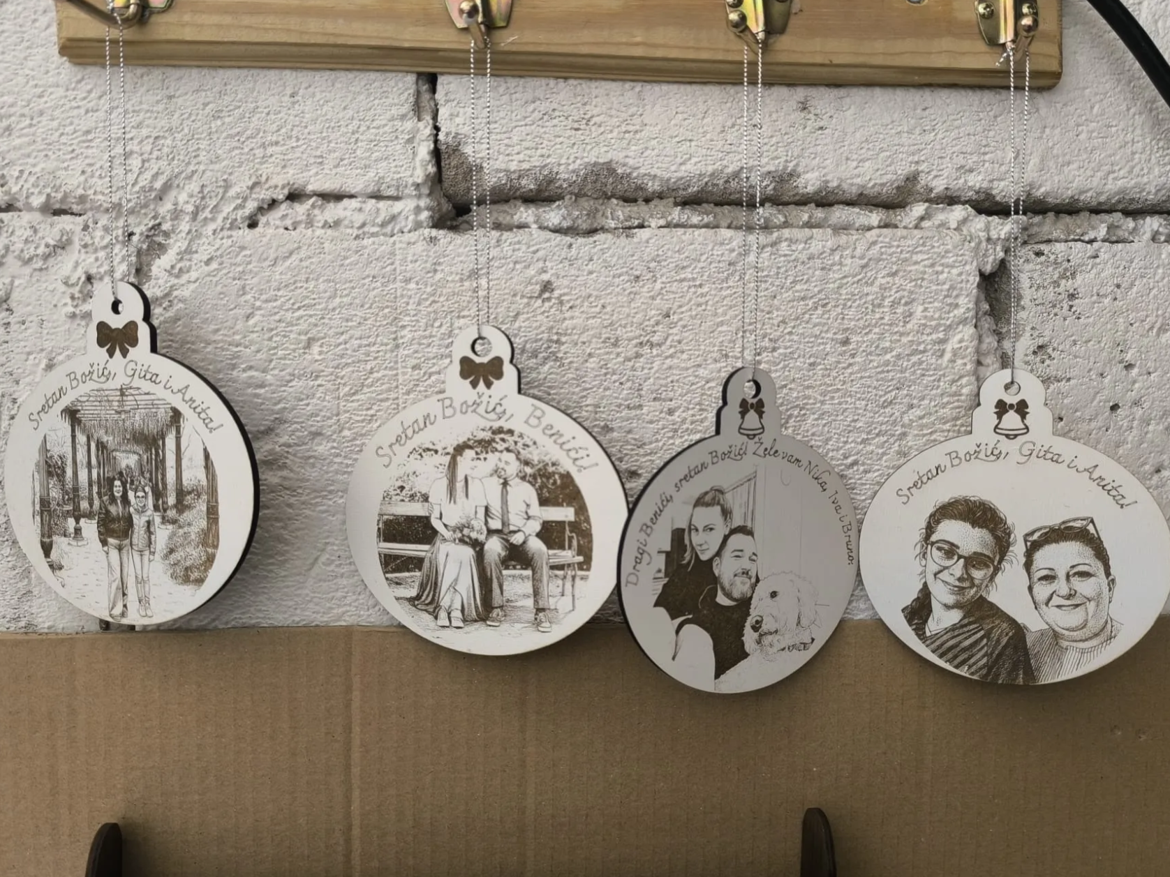 Laser Engraved Personalized Christmas Photo Ornaments with Names