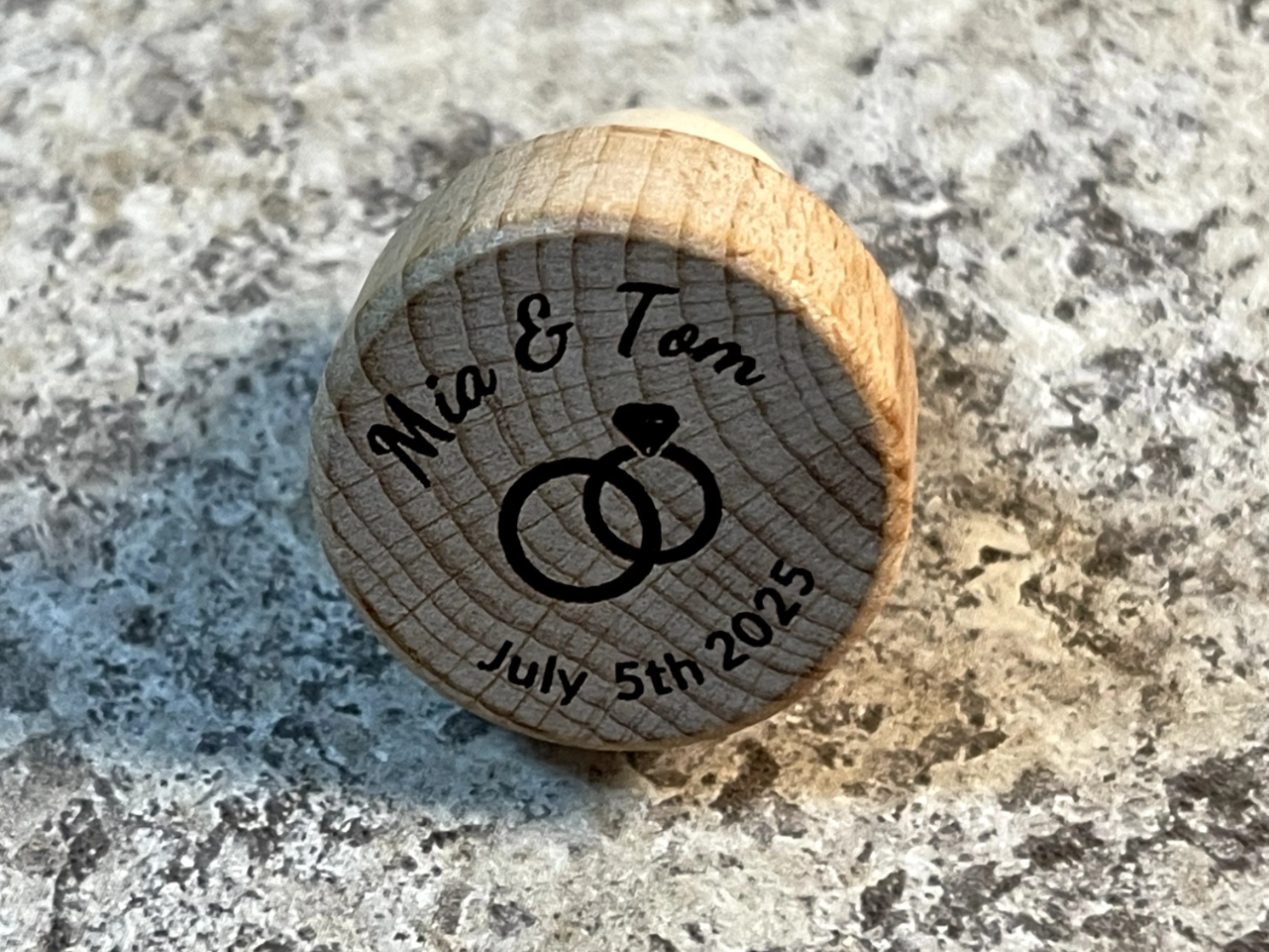 Tapón de corcho de vino personalizado con nombre y fecha para bodas, idea de regalo de vino