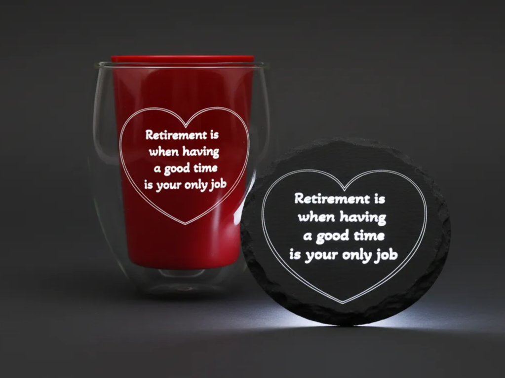 Retirement Wine Glass and Coaster Set retirement gift design