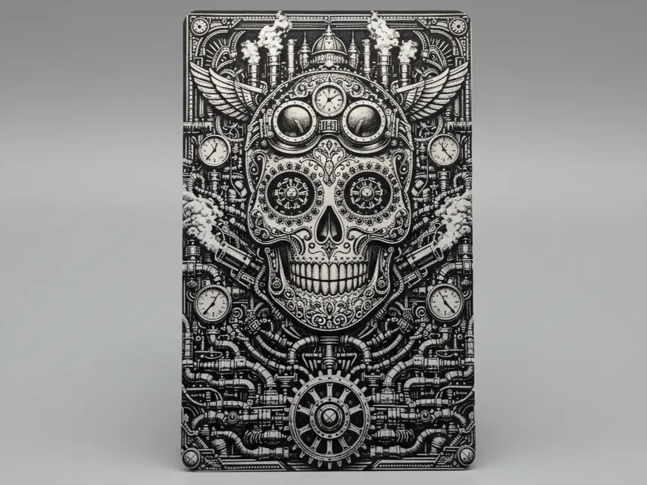 Panel seni dinding logam ukiran mekanis steampunk tengkorak gula