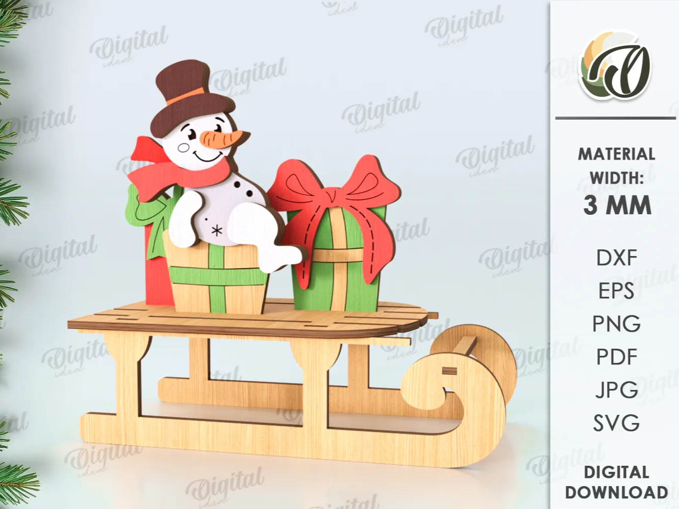 3D wooden Christmas sleigh shelf sitter decoration
