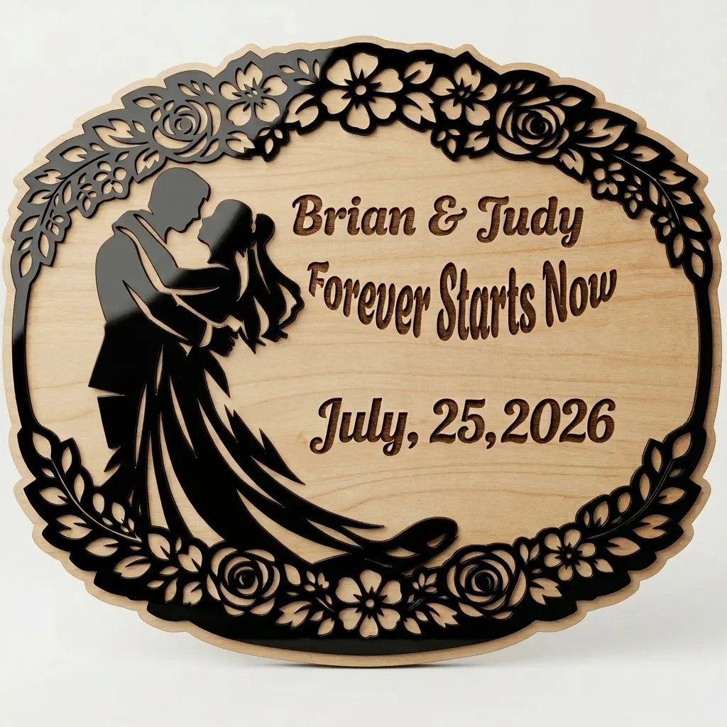 Personalized Wedding Anniversary Keepsake Sign with Couple Silhouette and Floral Border anniversary gift for her idea