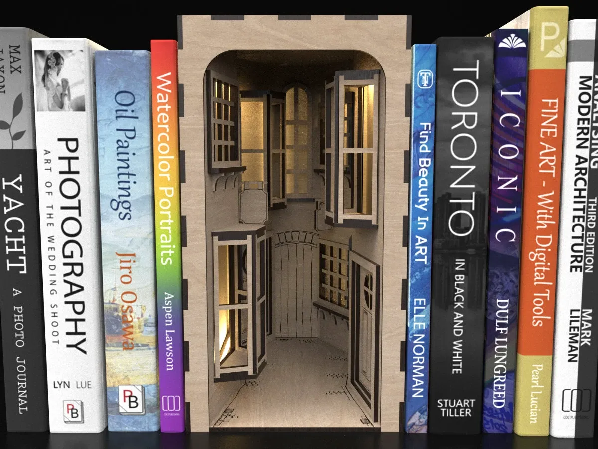 Magic Alley 3D layered book nook shelf insert diorama standing between books