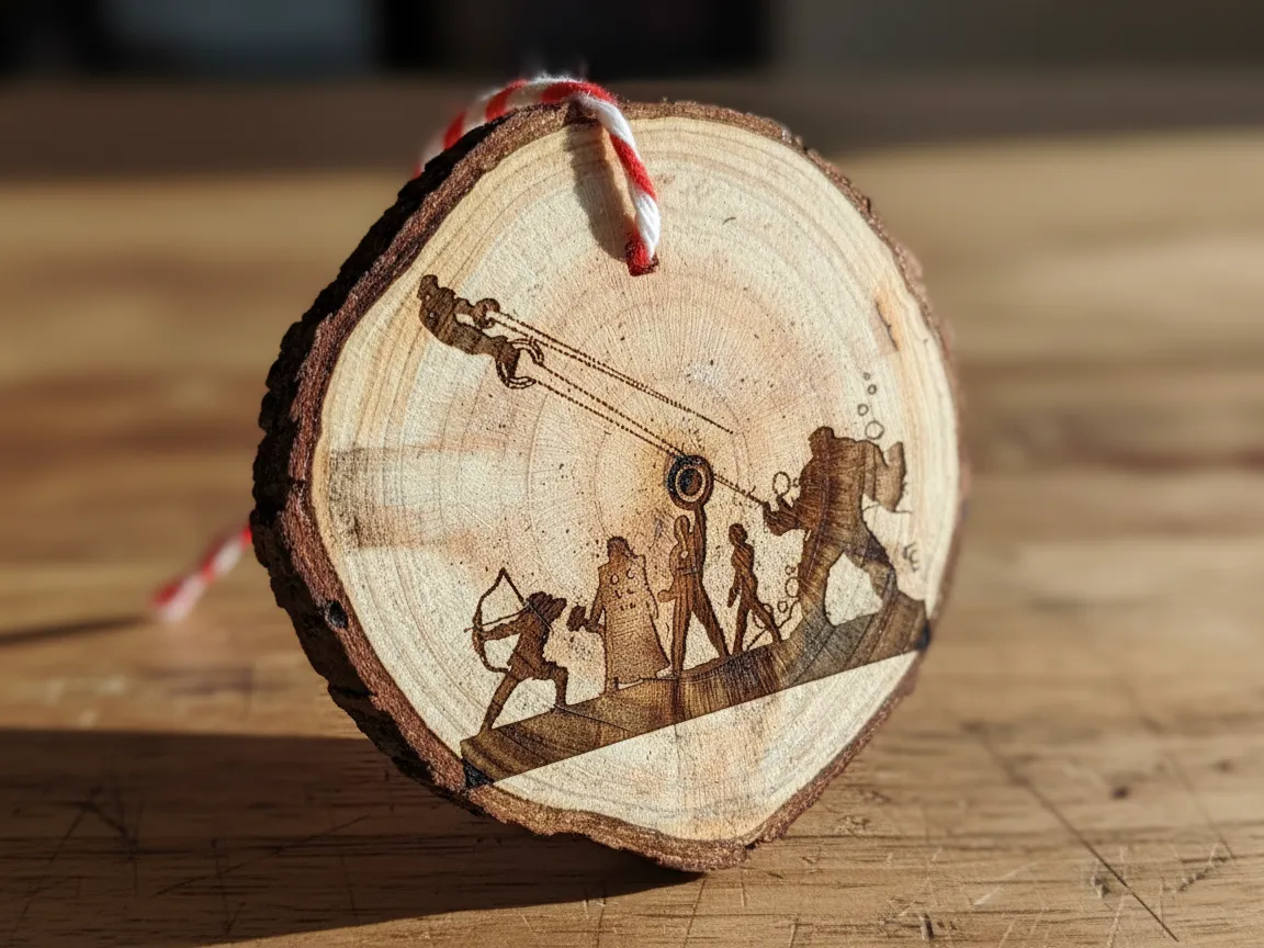 Laser engraved wood slice with Avengers team silhouettes
